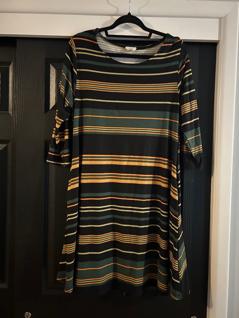 YELETE Flowy Multi-Colored Striped Dress With 3/4th Sleeves